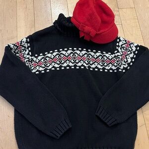 Talbots Black and White Fair Isle Turtleneck Sweater